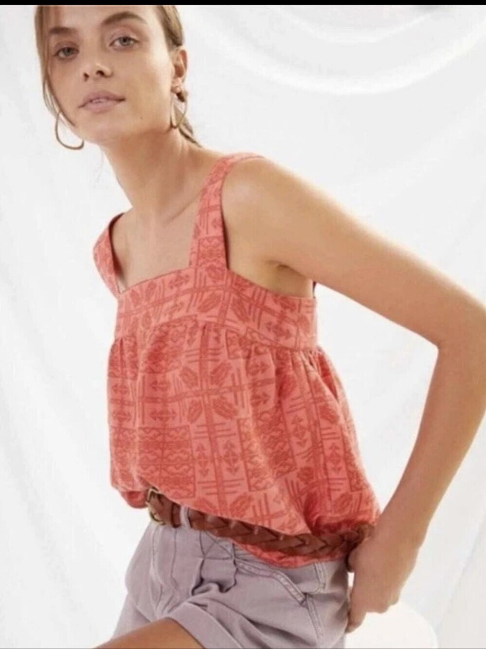 Anthropologie Sylvia Embroidered Button-Back Tank Top Blouse Sz XL